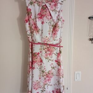Alyx Pink and White Belted Floral Midi Dress